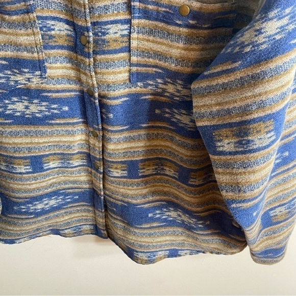 Bit & Bridle Southwestern Aztec Shirt Jacket 1X Blue Tan Women’s Button Down - Picture 5 of 8